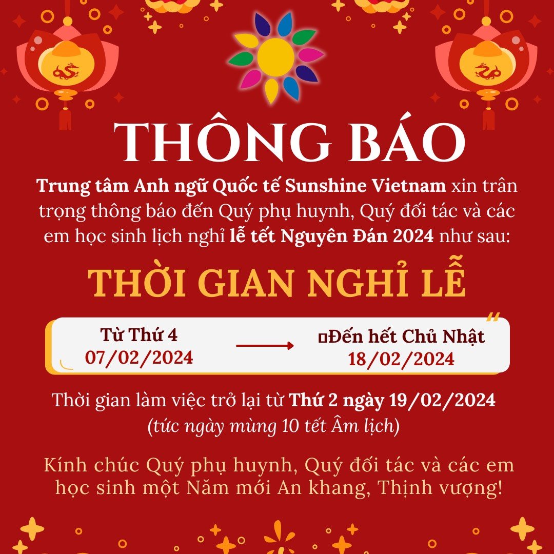 THÔNG BÁO NGHỈ TẾT GIÁP THÌN 2024