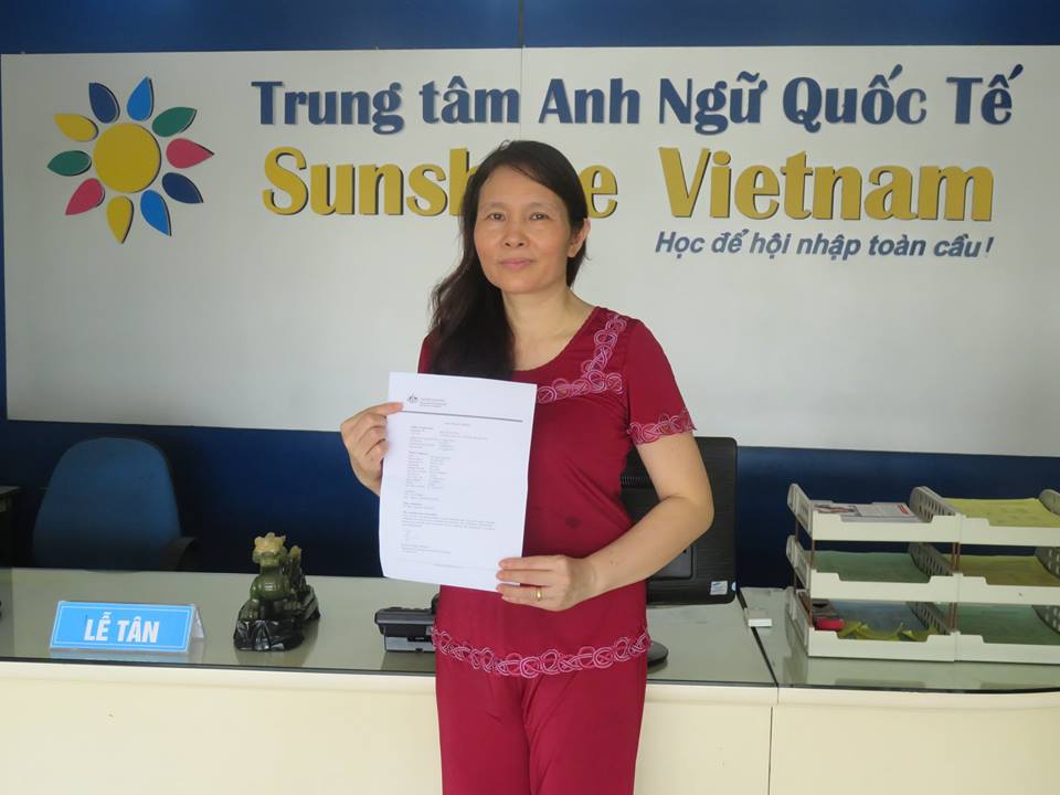 Visa du lịch thăm thân Úc: Du học Sunshine Vietnam chúc mừng cô Nguyễn Thị Tuyết đã nhận được Visa du lịch thăm thân Úc